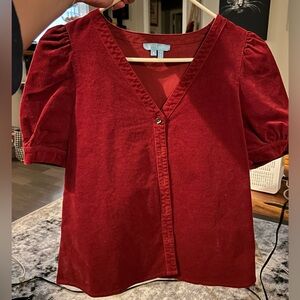 Velvety Stretch Burgundy Button Down Blouse